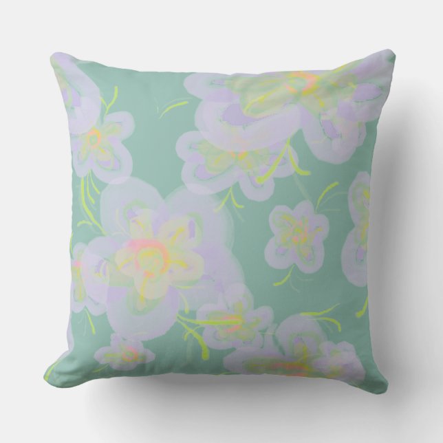 Coussin Fleurs de printemps (violet/turquoise) (Recto)