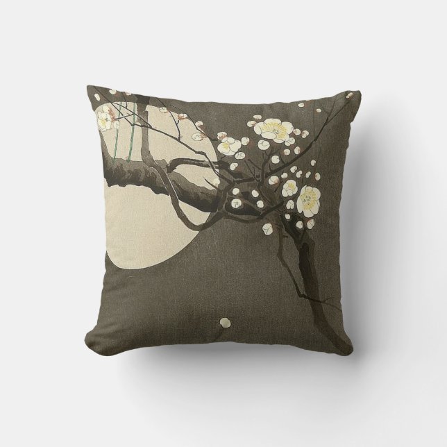 Coussin Fleurs de prune la nuit par le cru d'Ohara Koson (Recto)