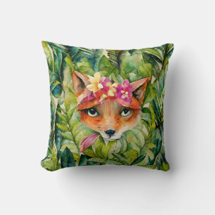 Coussin Fleurs de renard aquarelle et Feuilles verts