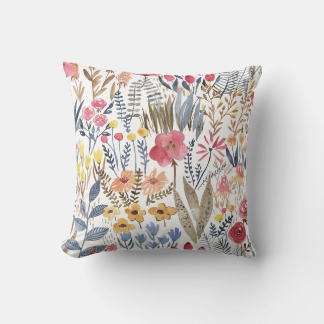 Coussin Fleurs de ressort d'aquarelle, patte transparente  (Recto)