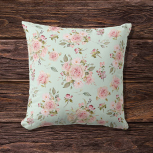 Coussin Fleurs de rose rose aquarelle motif floral