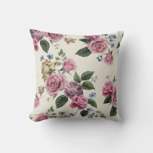 Coussin Fleurs de rose vintage florale rose pâle et lavand