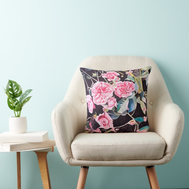 Coussin Fleurs de roseau à l'aquarelle rose peinture flora (Chaise)