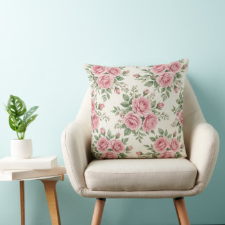Coussin Fleurs de roses aquarelles roses vintage sans cout