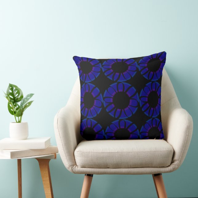 Coussin Fleurs de ruban bleu foncé (Chaise)