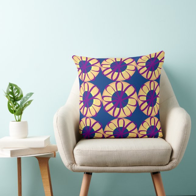 Coussin Fleurs De Ruban Violet Sur La Pêche Bleu Marine (Chaise)