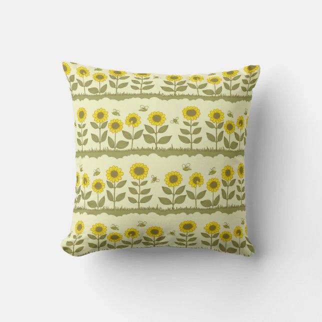 Coussin Fleurs de soleil, abeilles, motif mignon sans soud (Recto)