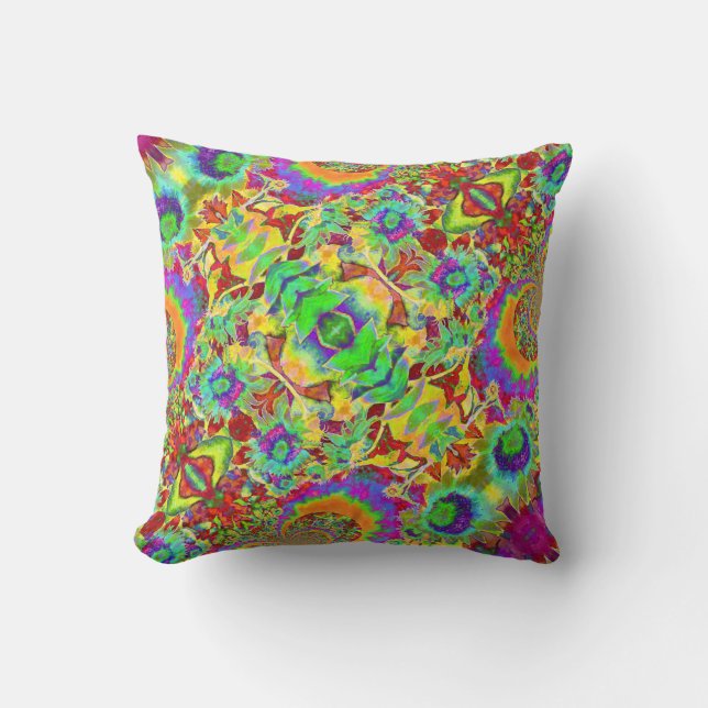 Coussin Fleurs de soleil Abstraites | fleurs funky rétro (Recto)