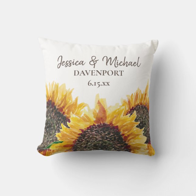 Coussin Fleurs de soleil Brown jaunes Nouveaux mariés L'av (Recto)