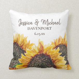 Coussin Fleurs de soleil Brown jaunes Nouveaux mariés L'av