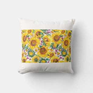 Coussin Fleurs de soleil d'aquarelle été vintage patte tra