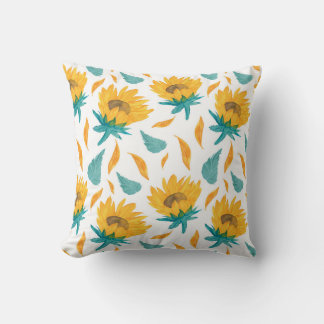 Coussin Fleurs de soleil d'aquarelle : Impression botaniqu