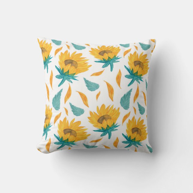 Coussin Fleurs de soleil d'aquarelle : Impression botaniqu (Recto)