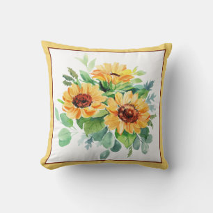 Coussin Fleurs de soleil d'aquarelle Jeter l'oreiller