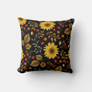Coussin Fleurs de soleil d'automne : Arrière - plan noir d