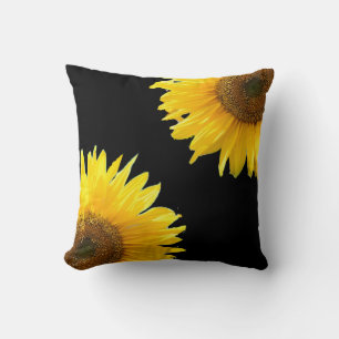 Coussin Fleurs de soleil élégantes sur le noir