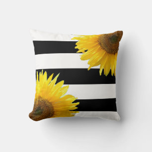 Coussin Fleurs de soleil élégantes sur le noir et blanc ra