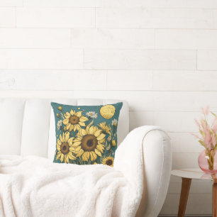 Coussin Fleurs de soleil en Pleine lune Van Gogh Style Flo