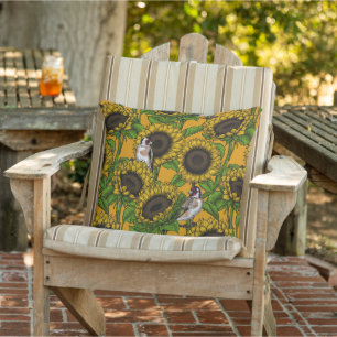 Coussin Fleurs de soleil et ailerons d'or sur orange