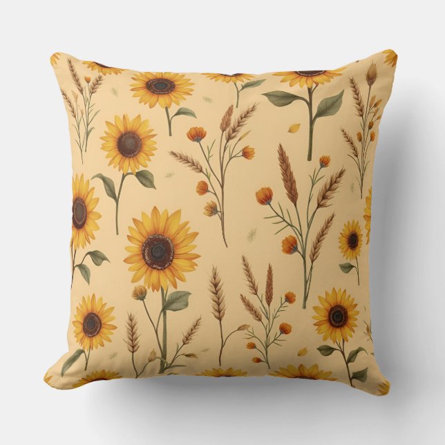 Coussin Fleurs de soleil et herbes, auteur Natasha Us (Recto)