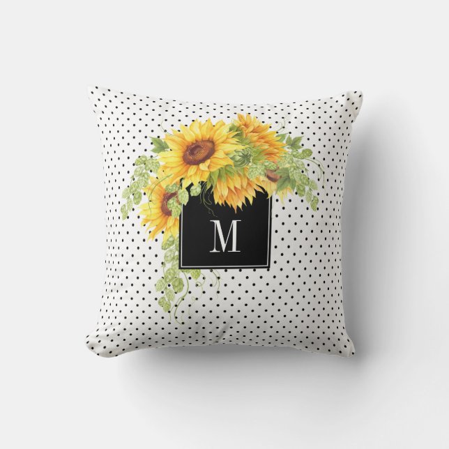 Coussin Fleurs de soleil et Motif pointillé avec votre mon (Recto)