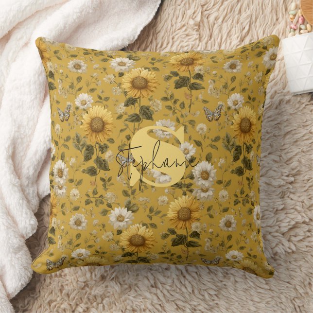 Coussin Fleurs de soleil et papillons sur Arrière - plan j (Couverture)