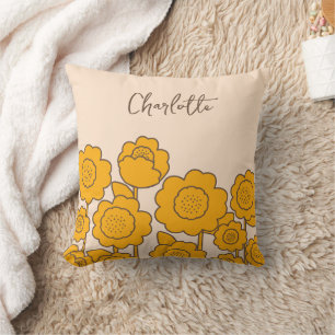 Coussin Fleurs de soleil jaunes Nom personnalisable