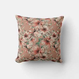 Coussin Fleurs de soleil, pommes : motif d'aquarelle d'aut