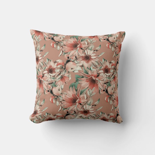 Coussin Fleurs de soleil, pommes : motif d'aquarelle d'aut (Recto)