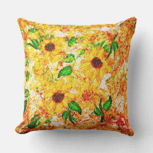 Coussin Fleurs de soleil primitives Vert Feuille Rustique