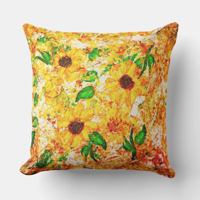 Coussin Fleurs de soleil primitives Vert Feuille Rustique (Recto)