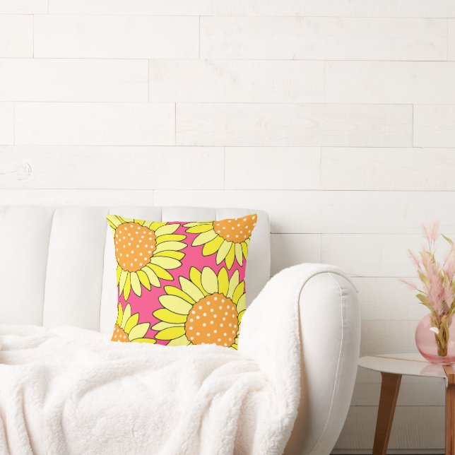 Coussin Fleurs de soleil rose orange jaune à quatre mains (Canapé)