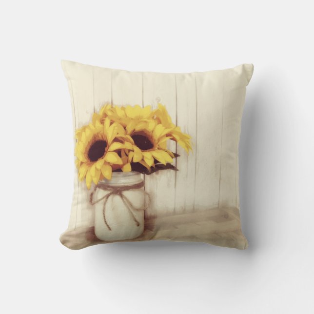 Coussin Fleurs de soleil rustiques Mason Jar Jeu Jeu Oreil (Recto)