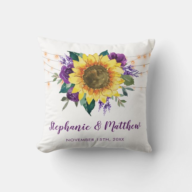 Coussin Fleurs de soleil rustiques violet lumières florale (Recto)