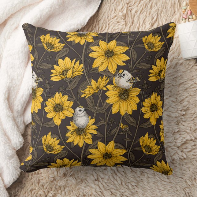 Coussin Fleurs de soleil sauvages et crêtes d'or/ jaune (Couverture)
