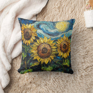 Coussin Fleurs de soleil Van Gogh et nuit étoilée