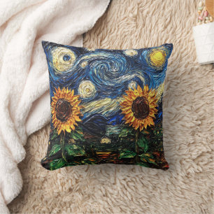 Coussin Fleurs de soleil Van Gogh et nuit étoilée