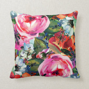 Coussin Fleurs de style vintage chic aux couleurs vives et