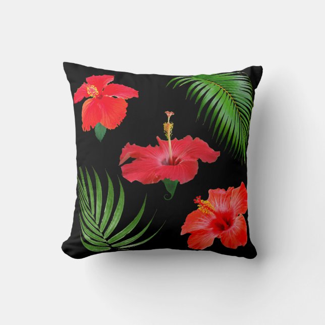 Coussin Fleurs de Tilleul Tropical et Feuilles de Palmier  (Recto)