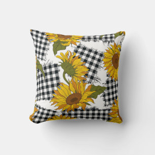 Coussin Fleurs de tournesol lumineuses sur à damiers parce