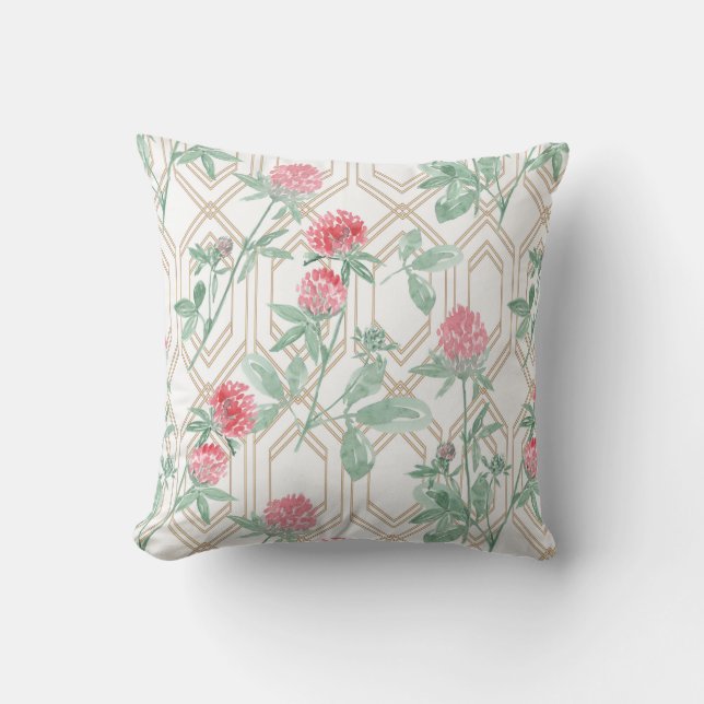 Coussin Fleurs de trèfle aquarelle. (Recto)