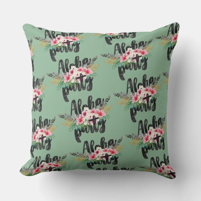 COUSSIN FLEURS DE TROPICAL HIBISCUS ROSE ET BLANC (Recto)