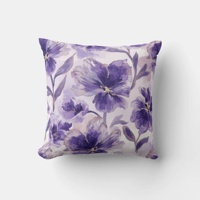 Coussin Fleurs de violet aquarelle fleurs violettes peinte (Recto)