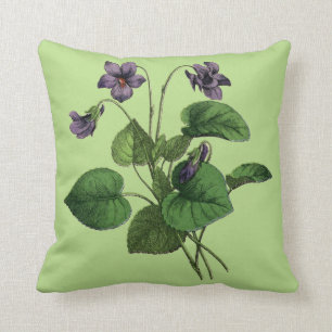 Coussin Fleurs de violette douce sur vert ou le blanc