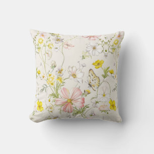 Coussin fleurs délicates avec papillon à la chinoise