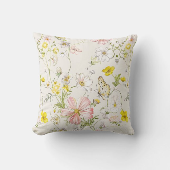Coussin fleurs délicates avec papillon à la chinoise (Recto)