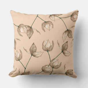 Coussin Fleurs délicates en mocha sur arrière - plan de pê