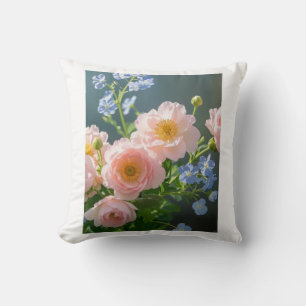 Coussin Fleurs délicates rose bleu