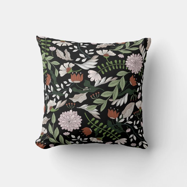 Coussin Fleurs d'Engraving Antique Peint à la main (Recto)