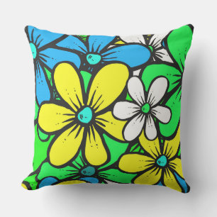 Coussin Fleurs d'été assez brillantes Bleu Jaune et Vert